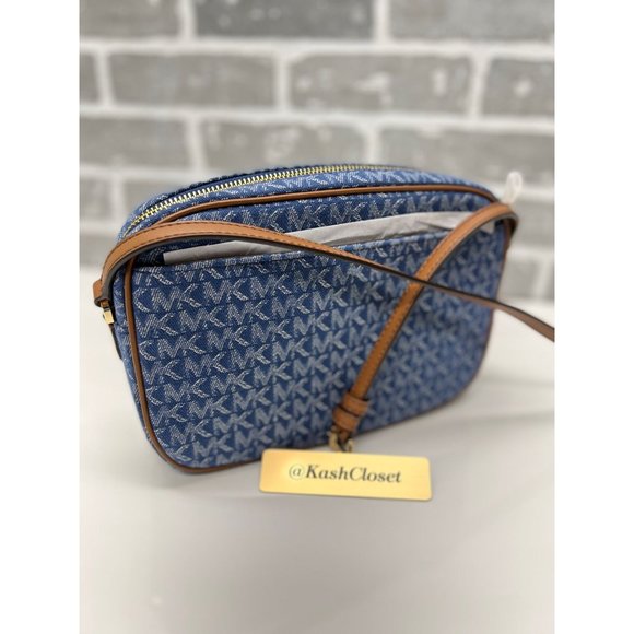 Michael Kors Chain Crossbody Denim Multi Zip Xbody Messenger Signature Blue MK - Picture 5 of 9